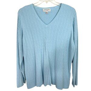 Casual Corner Annex Vtg Sweater Women 3X Lt Blue Cable Knit V-Neck Academia Y2K